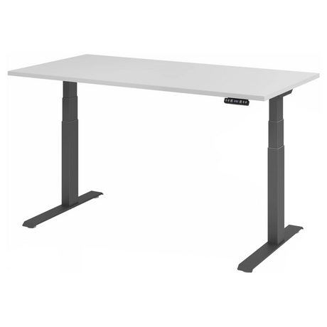 Scrivania regolabile elettricamente in altezza XDKB 16 G con piano grigio e struttura nera di hjh OFFICE PRO