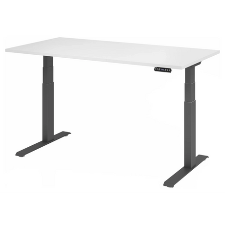 Scrivania regolabile elettricamente in altezza XDKB 16 G con piano bianco e struttura nera di hjh OFFICE PRO