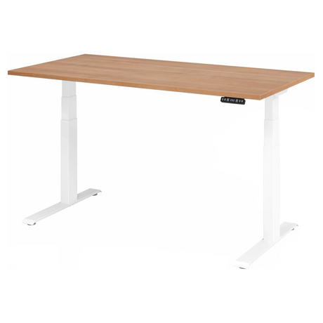 Scrivania regolabile elettricamente in altezza XDKB 16 W con piano color noce e struttura bianca di hjh OFFICE PRO