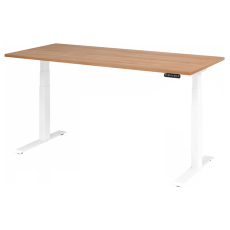 Scrivania regolabile elettricamente in altezza XDKB 19 W con piano in noce e struttura bianca di hjh OFFICE PRO