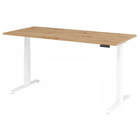 Scrivania regolabile elettricamente in altezza XDKB 19 W in rovere rustico con struttura bianca di hjh OFFICE PRO