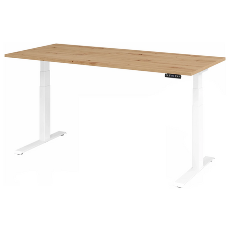 Scrivania regolabile elettricamente in altezza XDKB 19 W in rovere rustico con struttura bianca di hjh OFFICE PRO