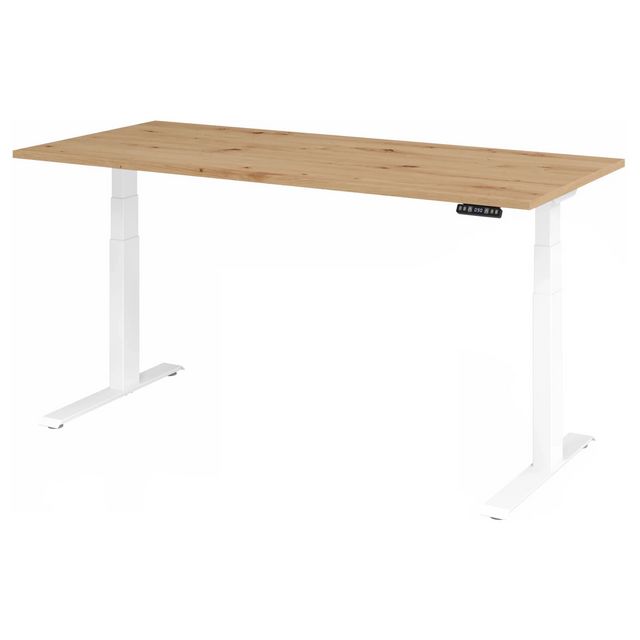 Scrivania regolabile elettricamente in altezza XDKB 19 W in rovere rustico con struttura bianca di hjh OFFICE PRO