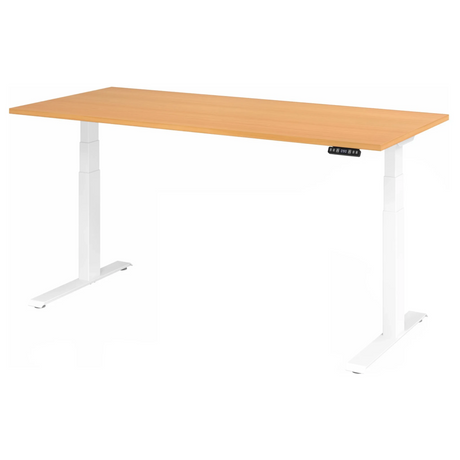 Scrivania regolabile elettricamente in altezza XDKB 19 W con piano color faggio e struttura bianca di hjh OFFICE PRO