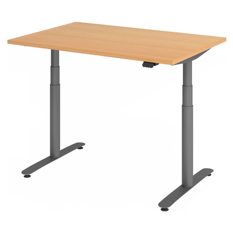 Scrivania ad altezza regolabile elettricamente XDLR 12 G in faggio con gambe grigie di hjh OFFICE PRO