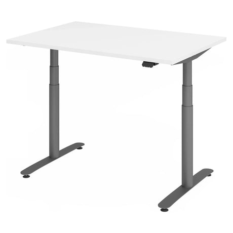 Scrivania regolabile elettricamente in altezza XDLR 12 G con piano bianco e gambe grigie di hjh OFFICE PRO
