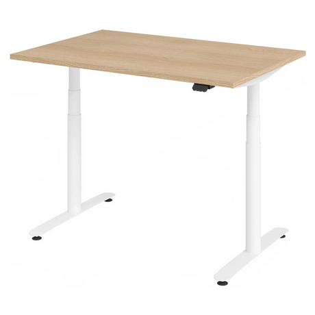 Scrivania regolabile elettricamente XDLR 12 W con piano in rovere e struttura bianca di hjh OFFICE PRO