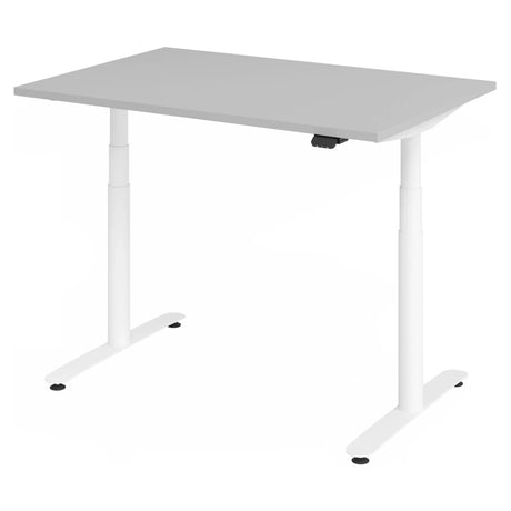 Scrivania regolabile elettricamente in altezza XDLR 12 W con piano grigio e struttura bianca di hjh OFFICE PRO