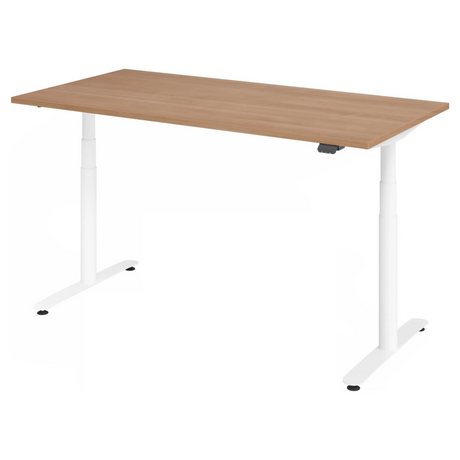 Scrivania regolabile elettricamente in altezza XDLR 16 W con piano in noce e struttura bianca di hjh OFFICE PRO
