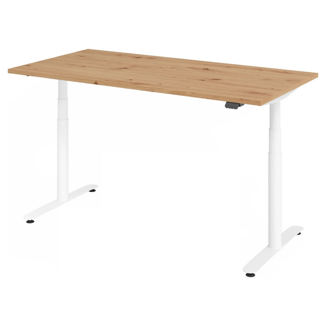 Scrivania regolabile elettricamente in altezza XDLR 16 W con piano in rovere rustico e struttura bianca di hjh OFFICE PRO