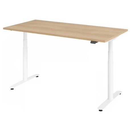 Scrivania regolabile elettricamente in altezza XDLR 16 W con piano in rovere e struttura bianca di hjh OFFICE PRO