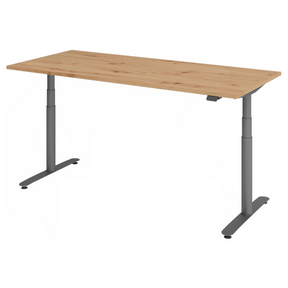 Scrivania ad altezza regolabile elettricamente XDLR 19 G con piano in rovere rustico e gambe grigie di hjh OFFICE PRO