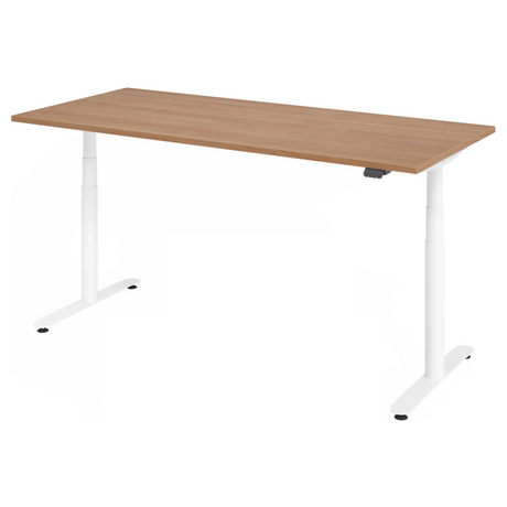 Scrivania regolabile elettricamente in altezza XDLR 19 W con piano in noce e gambe bianche di hjh OFFICE PRO