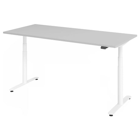 Scrivania regolabile elettricamente in altezza XDLR 19 W con piano grigio e struttura bianca di hjh OFFICE PRO