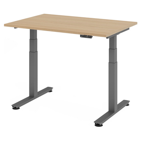 Scrivania regolabile elettricamente in altezza XDSM 12 G in effetto rovere con gambe grigie di hjh OFFICE PRO