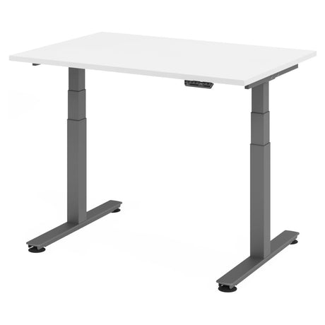Scrivania regolabile elettricamente in altezza XDSM 12 G con piano bianco e struttura grigia di hjh OFFICE PRO