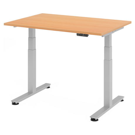 Scrivania ad altezza regolabile elettricamente XDSM 12 S in faggio con struttura grigia di hjh OFFICE PRO