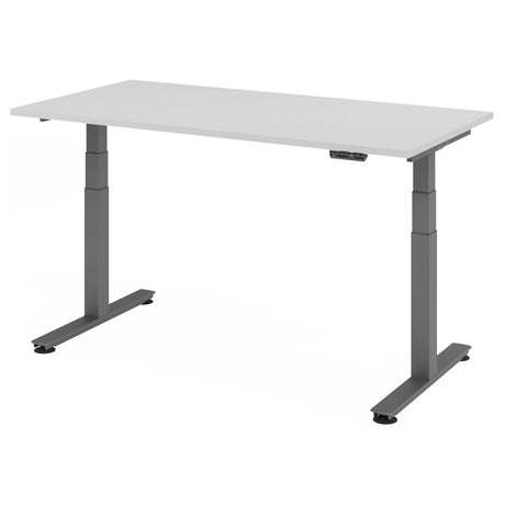 Scrivania regolabile elettricamente in altezza XDSM 16 G con piano grigio e struttura grigia di hjh OFFICE PRO