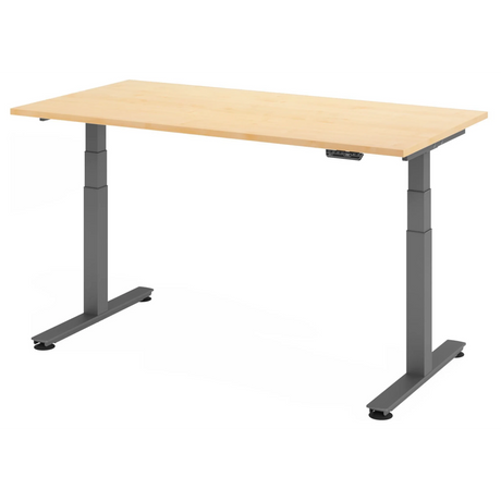Scrivania regolabile elettricamente in altezza XDSM 16 G con piano in legno d'acero e gambe grigie di hjh OFFICE PRO
