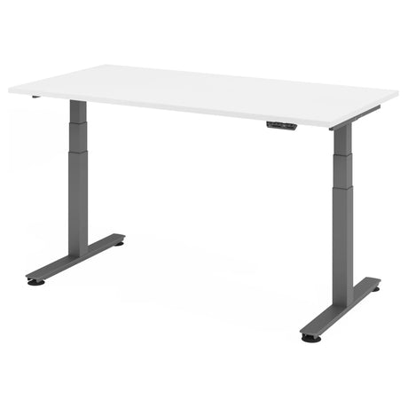Scrivania regolabile elettricamente in altezza XDSM 16 G con piano bianco e struttura grigia di hjh OFFICE PRO