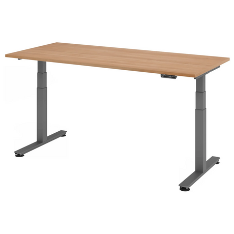 Scrivania regolabile elettricamente XDSM 19 G in aspetto noce con gambe grigie di hjh OFFICE PRO