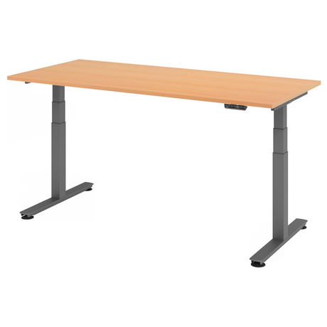 Scrivania ad altezza regolabile elettricamente XDSM 19 G in faggio con gambe grigie di hjh OFFICE PRO