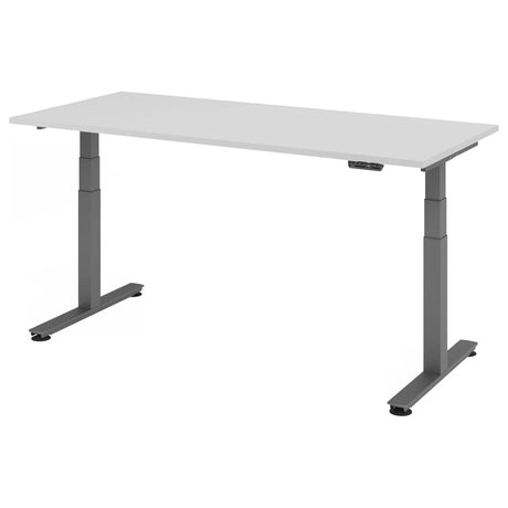 Scrivania regolabile elettricamente in altezza XDSM 19 G con piano bianco e struttura grigia di hjh OFFICE PRO