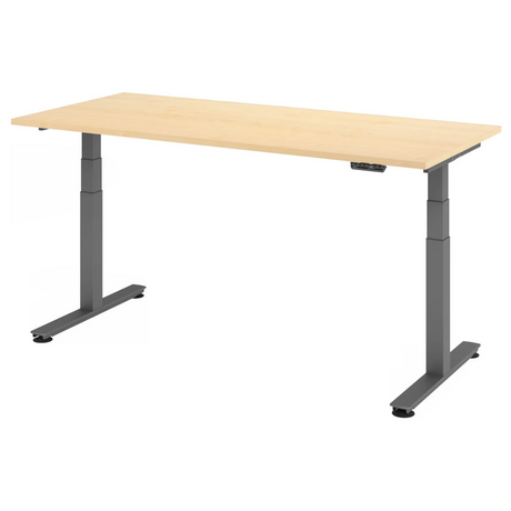 Scrivania regolabile elettricamente in altezza XDSM 19 G con piano in acero chiaro e gambe grigie di hjh OFFICE PRO