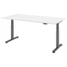 Scrivania regolabile elettricamente in altezza XDSM 2E G con piano bianco e struttura grigia di hjh OFFICE PRO