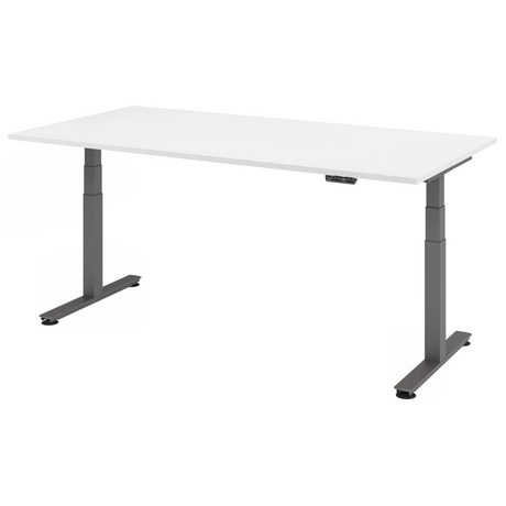Scrivania regolabile elettricamente in altezza XDSM 2E G con piano bianco e struttura grigia di hjh OFFICE PRO