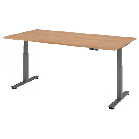 Scrivania regolabile elettricamente XDSM 2E G in aspetto noce con gambe grigie di hjh OFFICE PRO