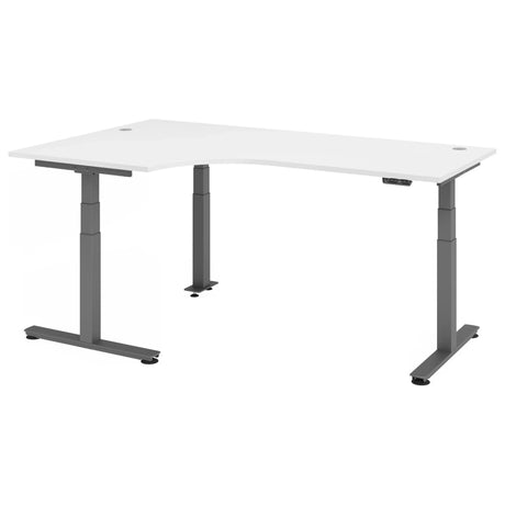 Scrivania regolabile elettricamente in altezza XDSM 82 G in bianco con piano a L di hjh OFFICE PRO