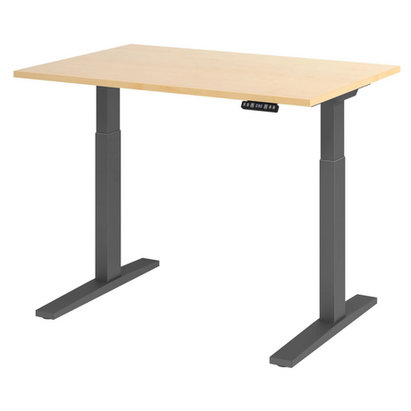 Scrivania regolabile elettricamente in altezza XMKA 12 G in acero con struttura grigio scuro di hjh OFFICE PRO