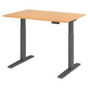 Scrivania regolabile elettricamente XMKA 12 G in faggio con struttura grigio scuro di hjh OFFICE PRO