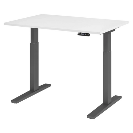 Scrivania regolabile elettricamente in altezza XMKA 12 G con piano bianco e struttura scura di hjh OFFICE PRO