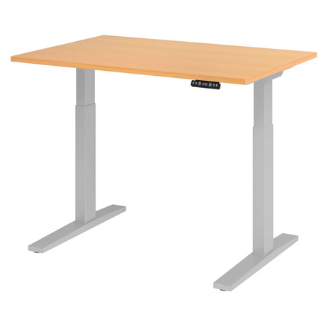 Scrivania regolabile elettricamente in altezza XMKA 12 S in faggio con struttura grigio chiaro di hjh OFFICE PRO