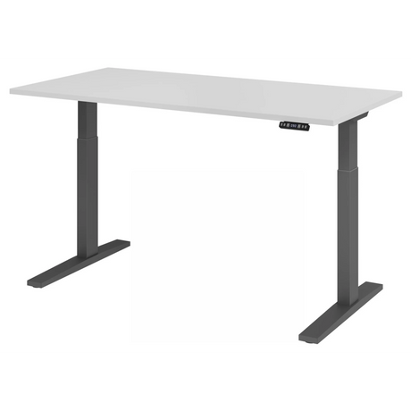 Scrivania regolabile elettricamente in altezza XMKA 16 G con piano grigio e struttura scura di hjh OFFICE PRO