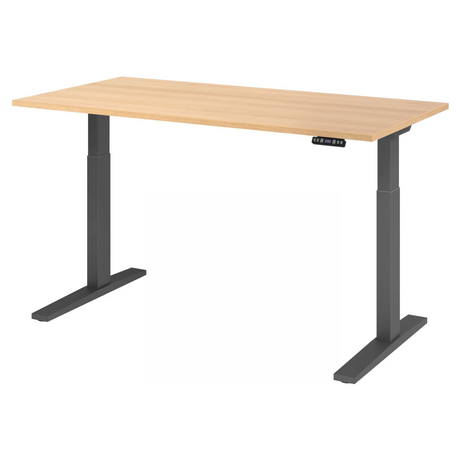 Scrivania regolabile elettricamente in altezza XMKA 16 G in rovere con struttura nera di hjh OFFICE PRO