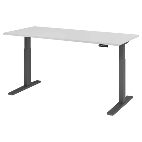 Scrivania regolabile elettricamente in altezza XMKA 19 G con piano bianco e gambe grigie di hjh OFFICE PRO
