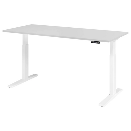 Scrivania regolabile elettricamente in altezza XMKA 19 W in grigio con pannello di controllo digitale di hjh OFFICE PRO