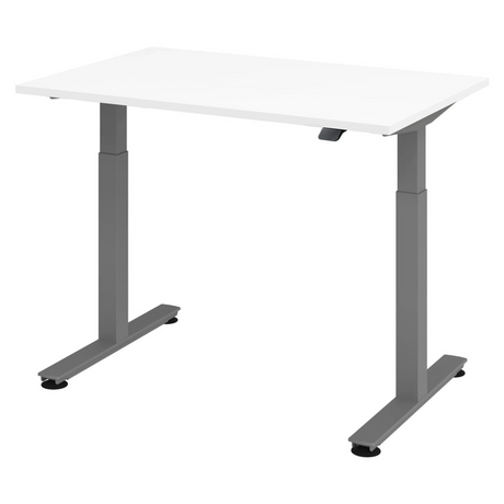 Scrivania regolabile elettricamente in altezza XMST 12 G con piano bianco e gambe grigie di hjh OFFICE PRO