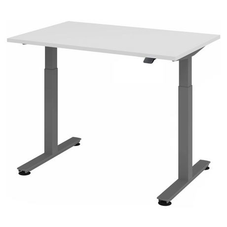 Scrivania regolabile elettricamente in altezza XMST 12 G con piano bianco e gambe grigie di hjh OFFICE PRO