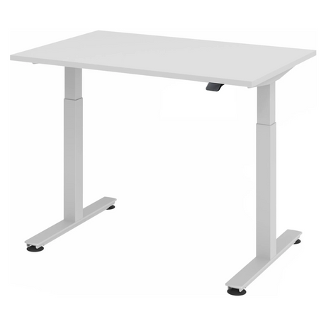 Scrivania regolabile elettricamente in altezza XMST 12 S in grigio con due piedi a T di hjh OFFICE PRO
