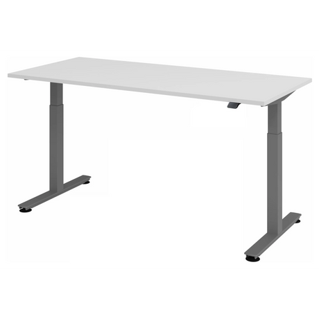 Scrivania regolabile elettricamente in altezza XMST 19 G con piano bianco e gambe grigie di hjh OFFICE PRO