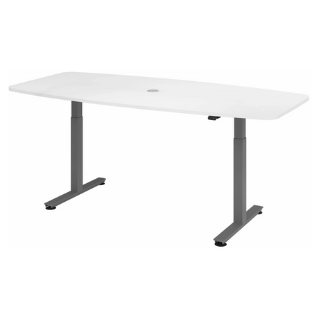 Scrivania ad altezza regolabile elettricamente XMST 22 G in bianco con passacavi di hjh OFFICE PRO
