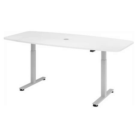 Scrivania ad altezza regolabile elettricamente XMST 22 S in bianco con passacavi di hjh OFFICE PRO