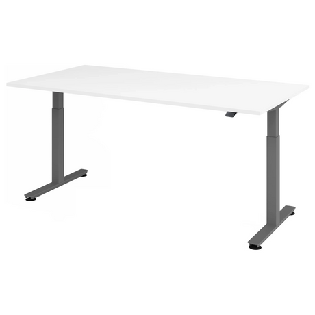 Scrivania regolabile elettricamente in altezza XMST 2E G con piano bianco e struttura grigia di hjh OFFICE PRO