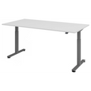 Scrivania regolabile elettricamente in altezza XMST 2E G con gambe grigie e piano bianco di hjh OFFICE PRO