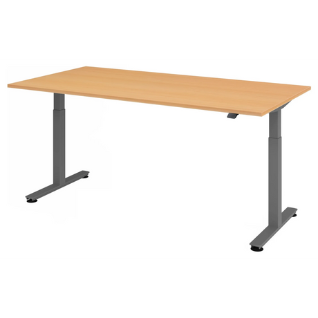 Scrivania regolabile elettricamente in altezza XMST 2E G in faggio con struttura grigio scuro di hjh OFFICE PRO