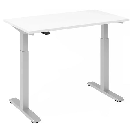 Scrivania regolabile elettricamente in altezza XMST 612 S in bianco e argento con struttura a T di hjh OFFICE PRO